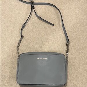 Michael Kors Light Gray Leather Crossbody with Chain Strap